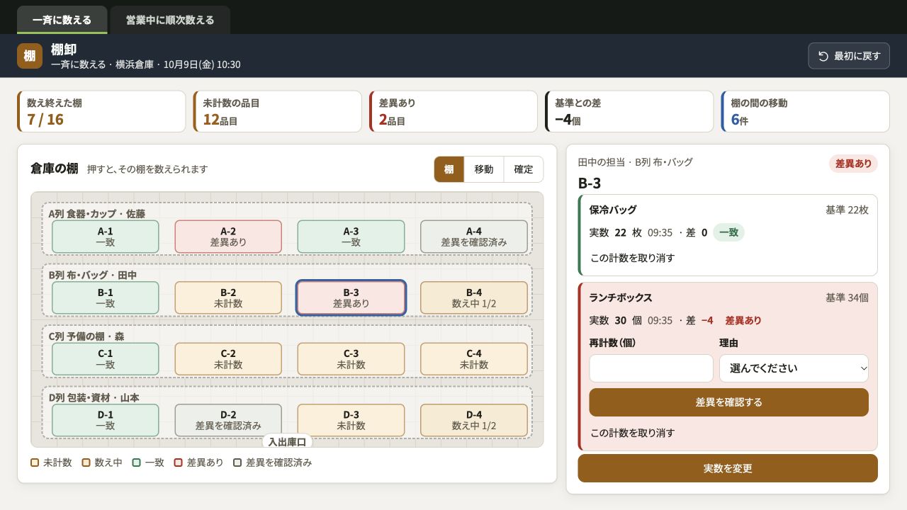 一斉棚卸しの実際の画面