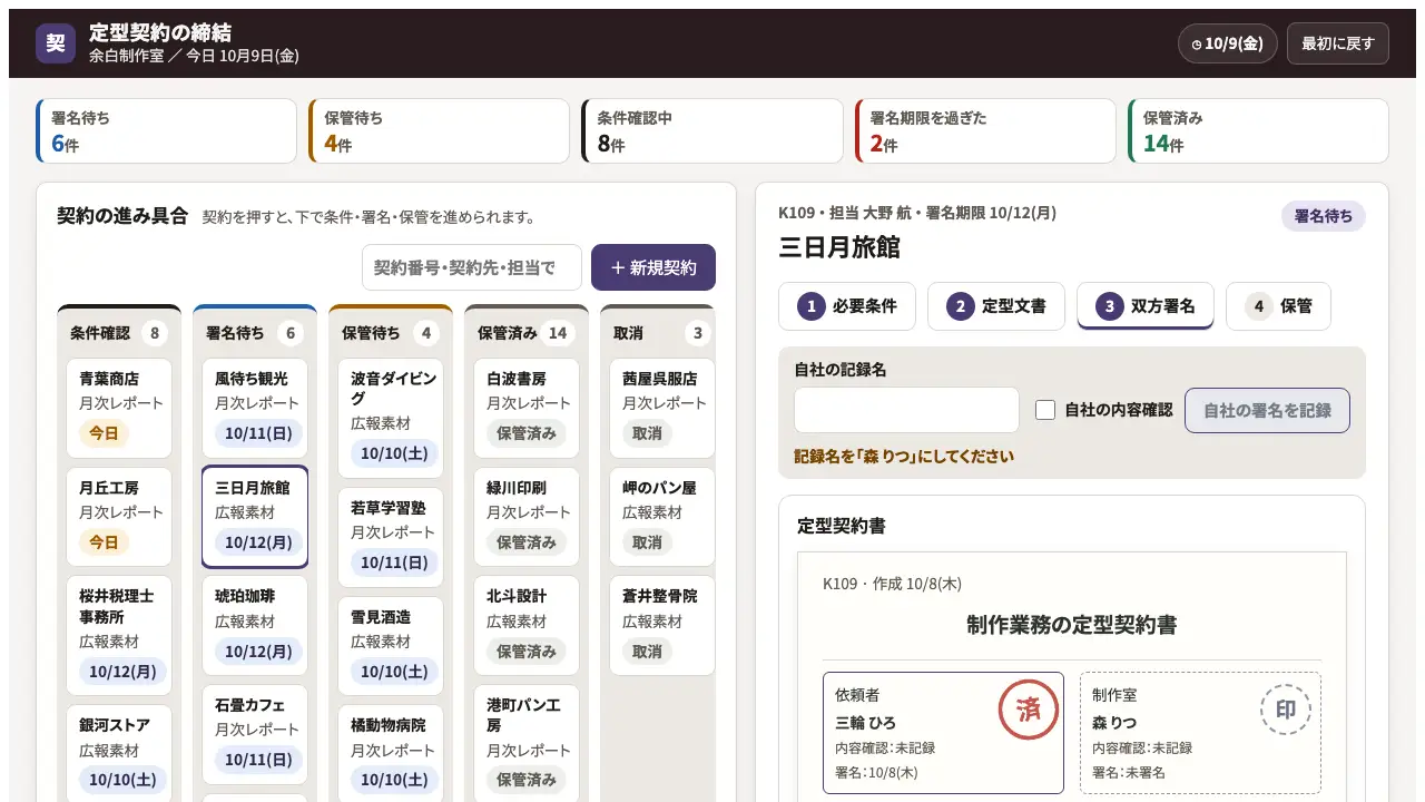 定型契約の締結の実際の画面