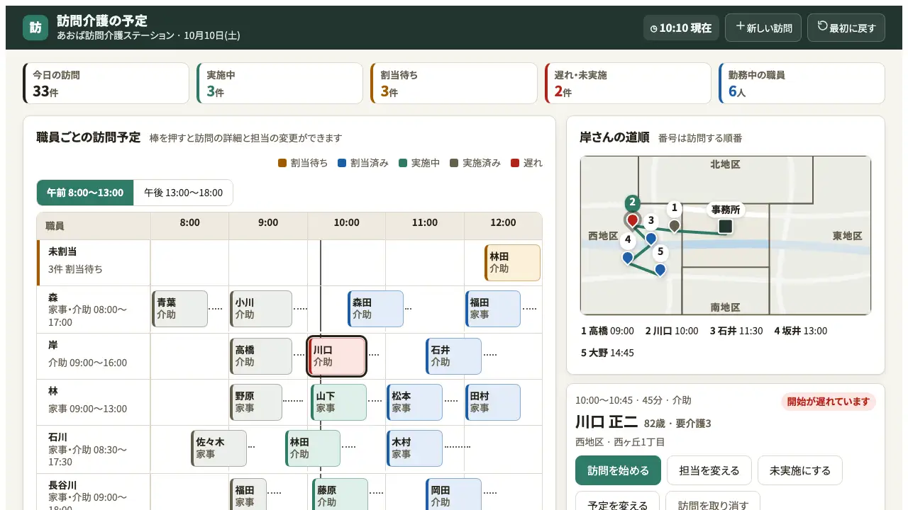 訪問介護の予定の実際の画面