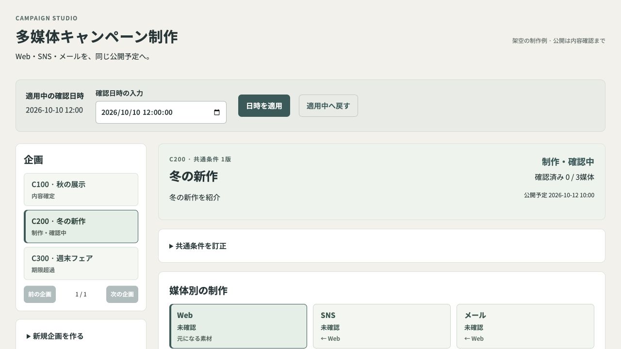 多媒体キャンペーン制作の実際の画面