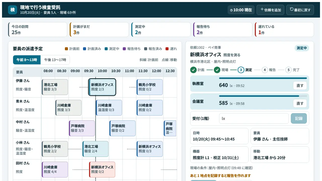 現地で行う検査受託の実際の画面