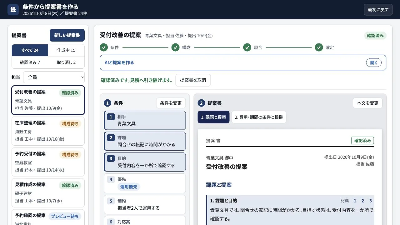 条件から提案書を作るの実際の画面