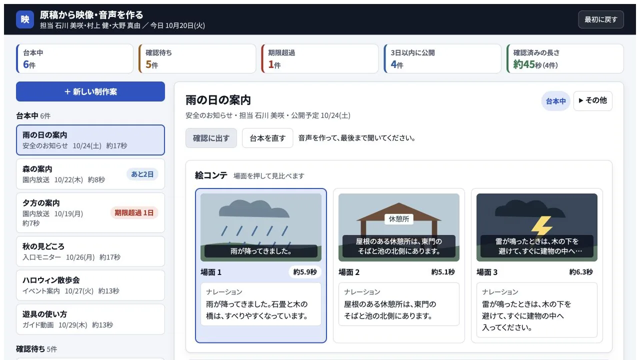原稿から映像・音声を作るの実際の画面
