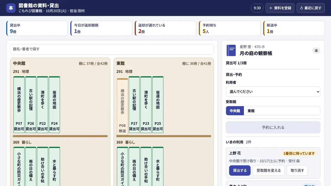 図書館の資料・貸出の実際の画面