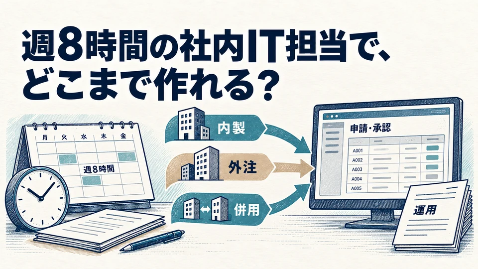 週8時間の社内作業時間を踏まえ内製、外注、併用を比べる図