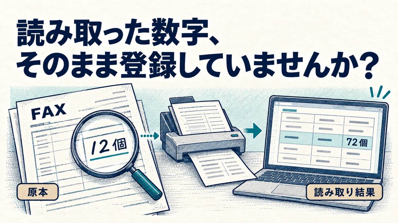 FAX原本の12個と、読み取り結果72個を照合する。