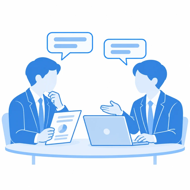お客様とエンジニアが資料を見ながら直接話す場面